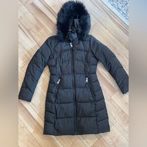 Women's Calvin Klein Black Puffer Coat with Faux Fur Hood